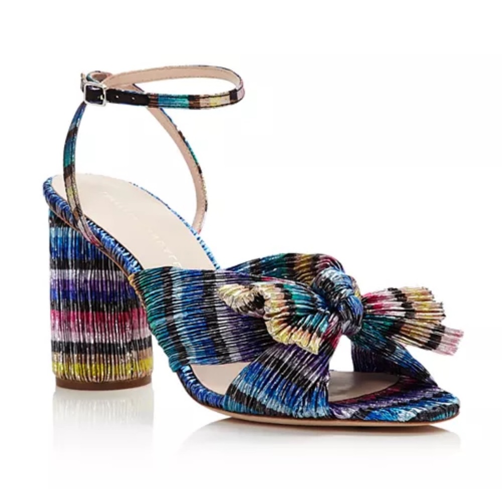NEW Loeffler Randall Camellia Bow High Heel Sandal Rainbow Metallic Crinkled 8.5 - Picture 2 of 14